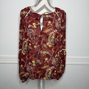 WAYF Burgundy Floral Paisley Boho Blouse Size M